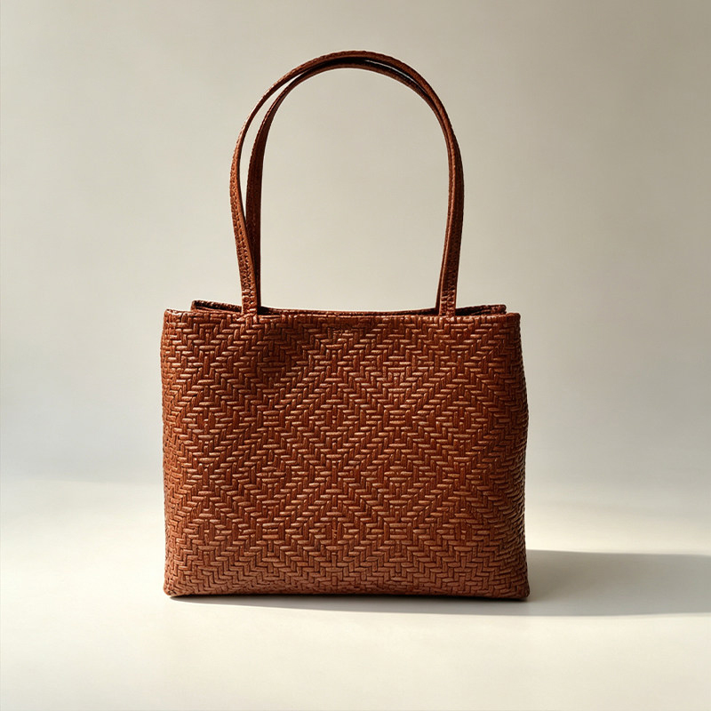 Women'S Work Bags Designer - Mendy Genuine Leather Woven Pirnt Grain